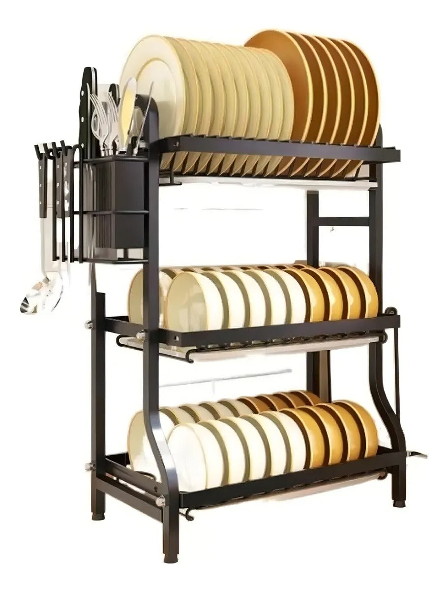 ESCURRIDOR DE PLATOS DE 3 NIVELES CON ALMACENAMIENTO