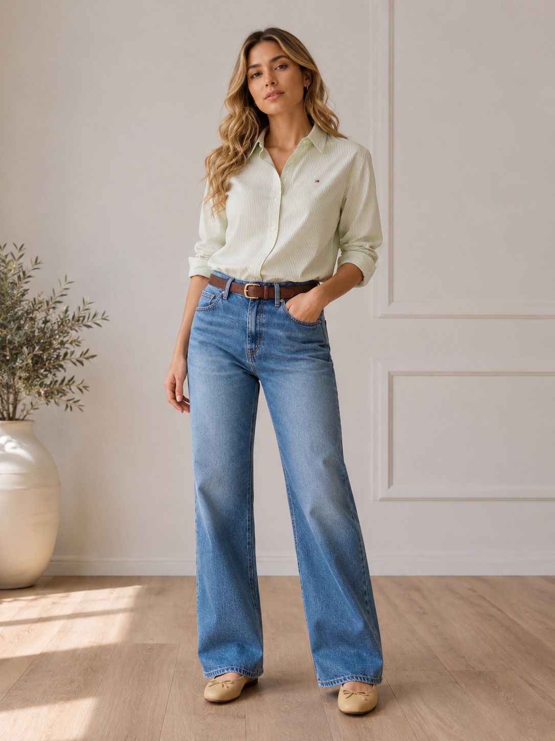Camisa Oxford Elástica de Rayas Mujer | AMAZEE