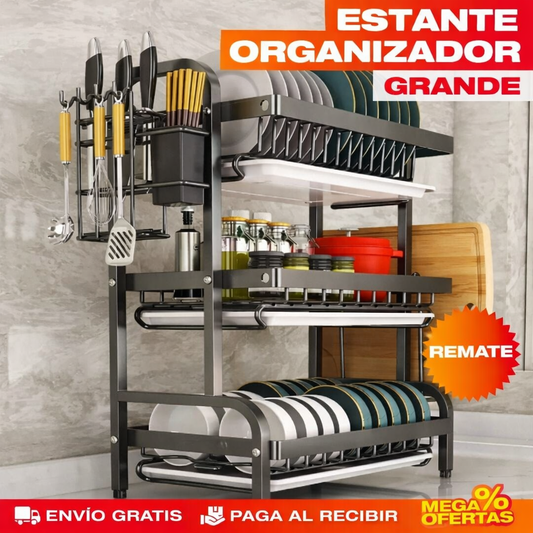 ESCURRIDOR DE PLATOS DE 3 NIVELES CON ALMACENAMIENTO