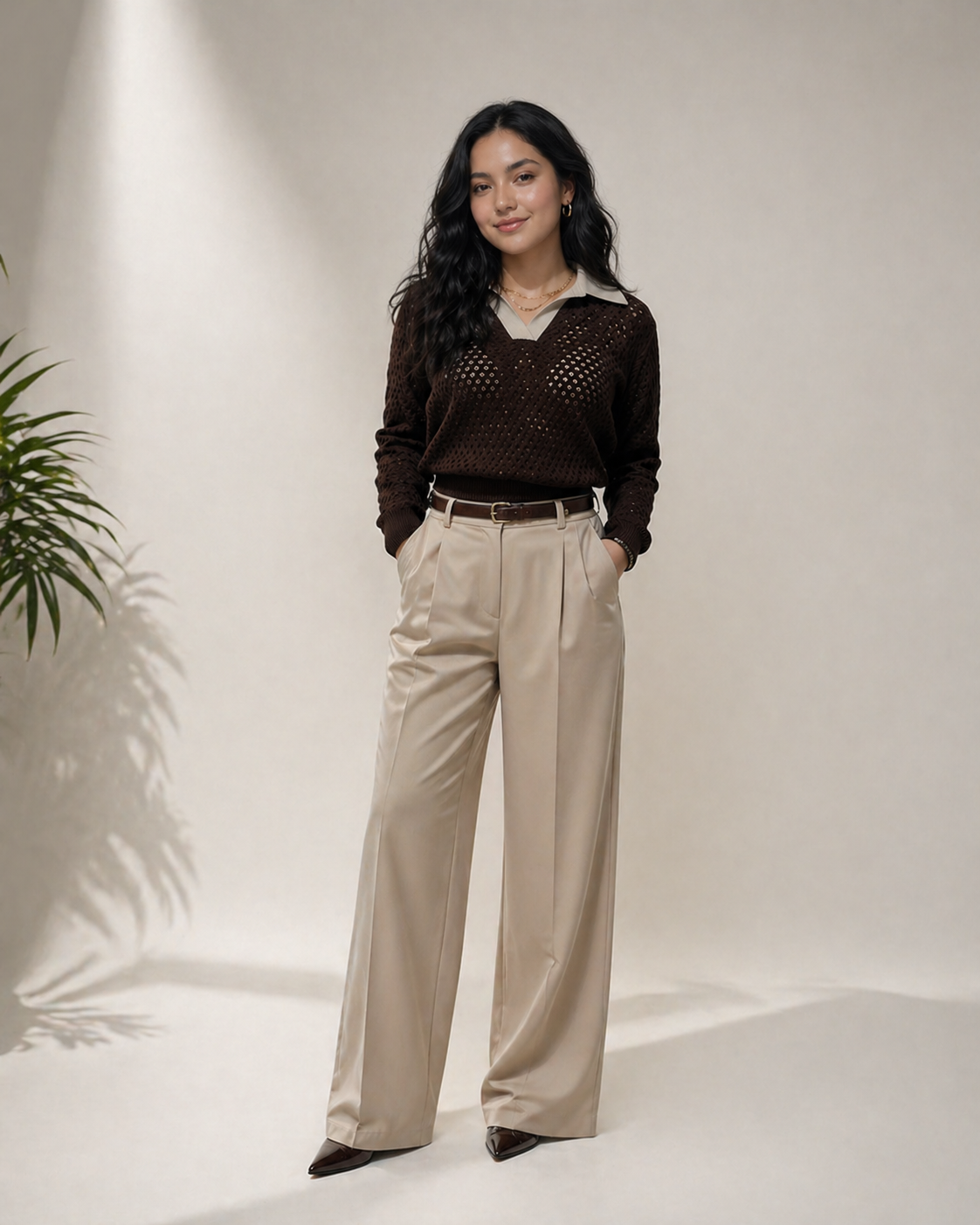 BUZO CROCHET POLO CAFÉ OSCURO