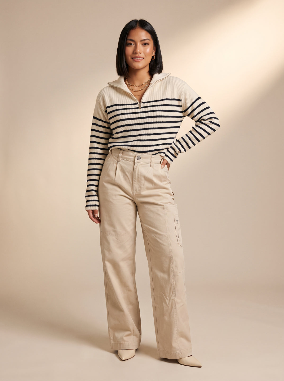 Buzo Rayas Crema Estilo Navy de Moda Mujer | AMAZEE
