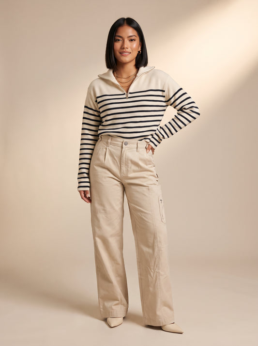 Buzo Rayas Crema Estilo Navy de Moda Mujer | AMAZEE