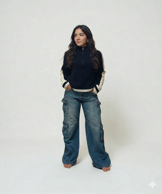 Buzo Bicolor Azul Rey y Crema