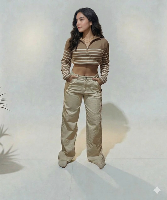 Buzo con Rayas Camel y Crema