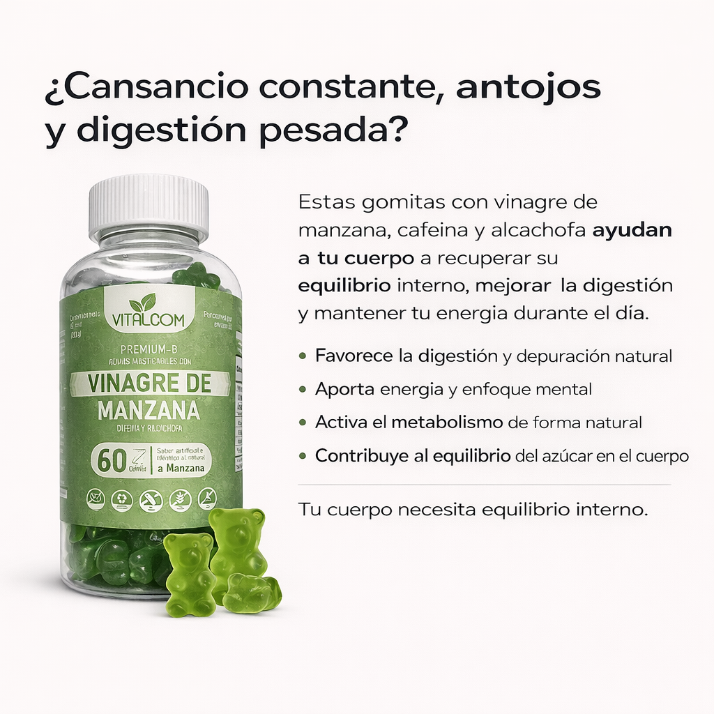 Gomitas de Vinagre de Manzana, Cafeína y Alcachofa – Energía, Digestión y Equilibrio Natural