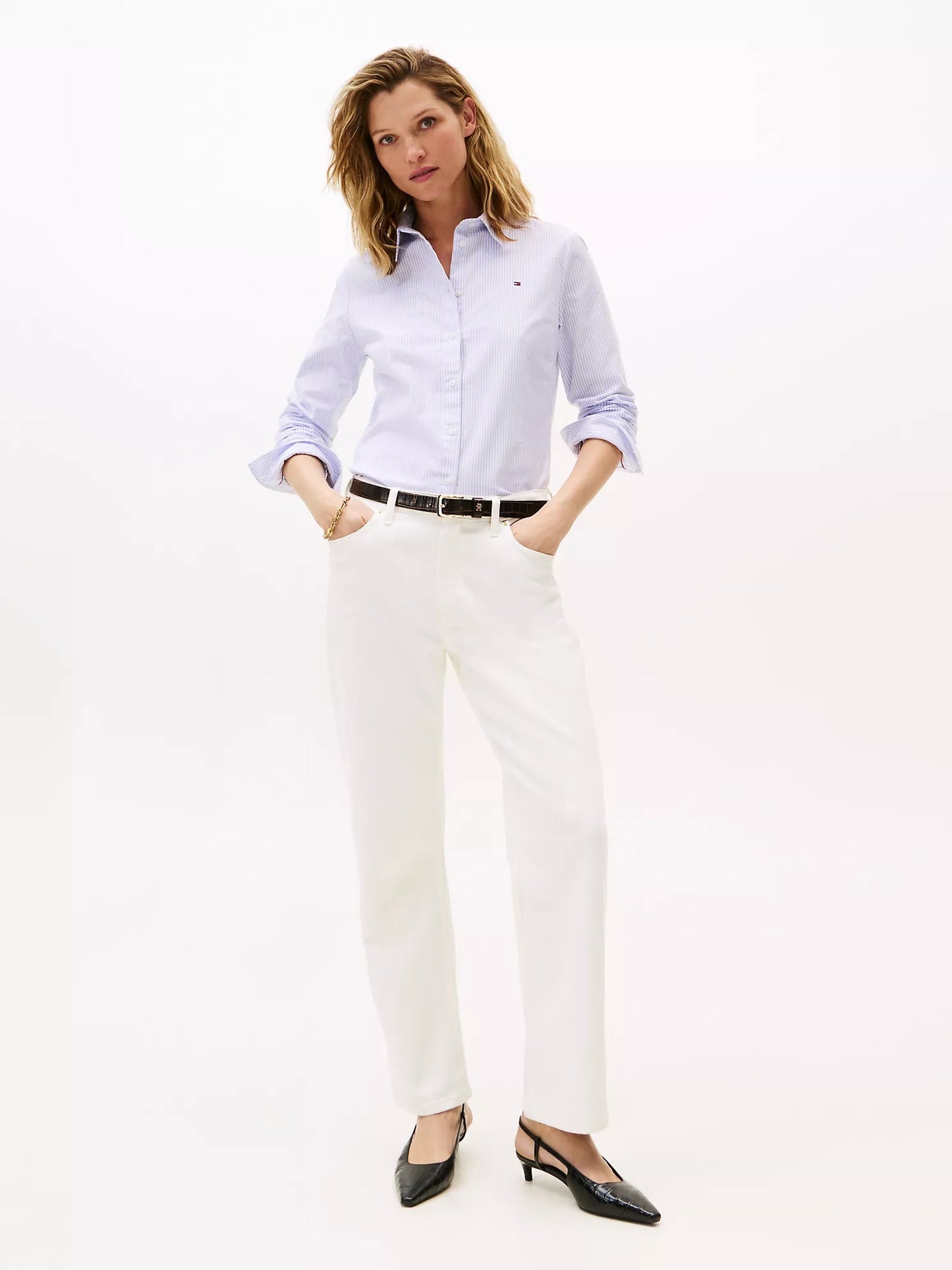 Camisa Oxford elástica de rayas de corte regular