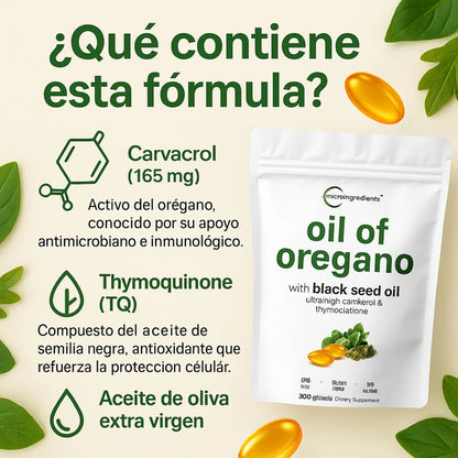 Aceite de Orégano + Semilla Negra 6000 mg – Defensas, Respiración y Digestión