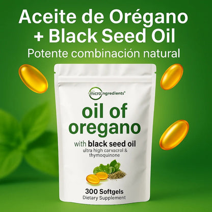 Aceite de Orégano + Semilla Negra 6000 mg – Defensas, Respiración y Digestión